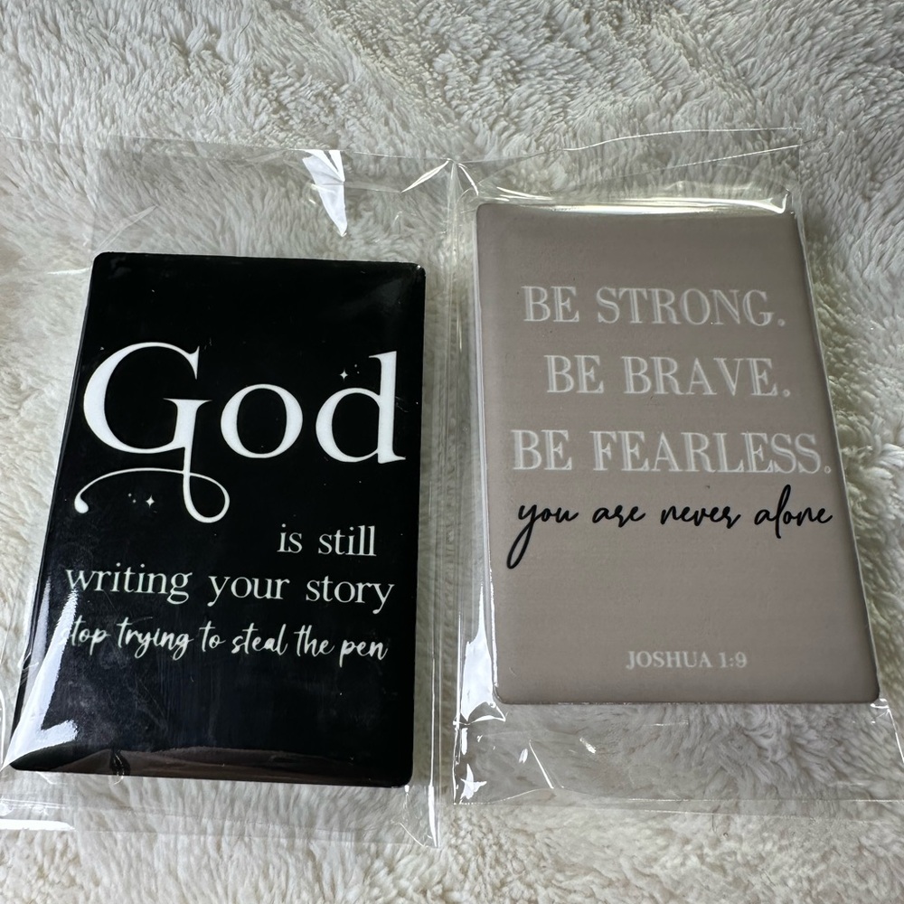 Inspirational Magnet Set of 2 Joshua 1:9 & God is still writing…Black & Tan NWT